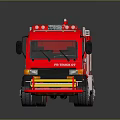 Red Fire Truck With Ladder And Firefighting Equipment On Dark Surface