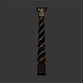 Dark Colored Decorative Twisted Spiral Column With Gold Accents And Ornate Design Details