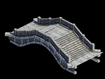 Stone Arch Bridge With Staircase And Ornate Carved Railings Design 3d model
