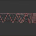 Curved Long Metal Frame Structure With Red And Silver Metal Bars