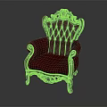 Luxurious Classic Chair With Red Leather Upholstery And Ornate Wooden Carvings