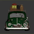 Green Vintage Beetle Electric Toy Car with Colorful Luggage on Roof