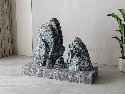 Elegant Natural Looking Rockery Stones on Marble Base for Indoor Home Decoration 3d model