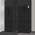 Modern Silver Double Door Refrigerators In Room With Vertical Striped Wall And Curtains