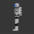 Humanoid Robot With White And Black Body Blue Eyes Standing On Dark Surface