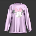 Kids Purple Long Sleeve T shirt With Minnie Mouse Face And Pink Bow Design