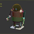 Mechanical Robot Model Featuring Black Head Brown Body Orange Joints And White Base