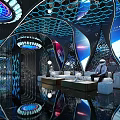 Modern KTV Interior Design With Neon Lights Comfortable Sofas And Bar Counter Entertainment Space 3d model