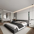 Modern Bedroom Interior Design With Textured Wall Wooden Floor And Decorative Mirror