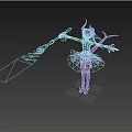 Gothic Style Game Character With Red Hair Horns Black And Red Outfit And Long Spear