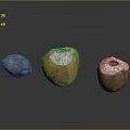 Fresh Tropical Coconuts Featuring Whole Brown And Halved Yellow Green Fruits
