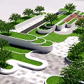 Modern White Curved Tree Planters With Green Lawns And Trees In Urban Landscape Design