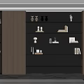 Modern Wooden Black Built in Bookshelf Design With Decorative Items Books And Lighting