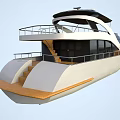 Luxury Yacht Exterior With Wooden Deck Metal Railings And Canopy