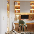 Cozy Modern Tatami Bedroom Interior With Tatami Bed Desk Green Chair Bookshelves And Teddy Bears