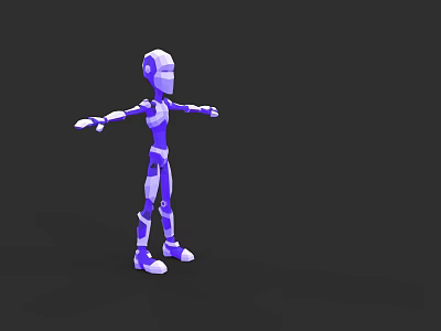 Purple and White Articulated Robot 3D Model as Game and Film Character with Arms Outstretched 3d model