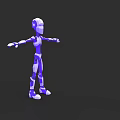 Purple and White Articulated Robot 3D Model as Game and Film Character with Arms Outstretched