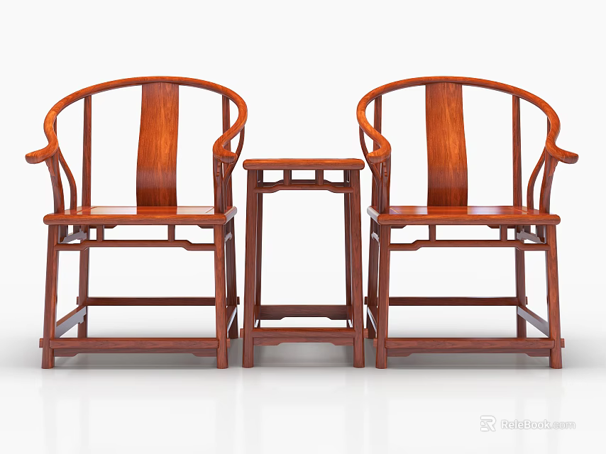 Two Mahogany Armchairs With Small Coffee Table In Traditional Chinese Style 3d model 