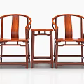 Two Mahogany Armchairs With Small Coffee Table In Traditional Chinese Style