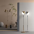 Modern Floor Lamps With Slim Metal Poles And Round Reflective Shades