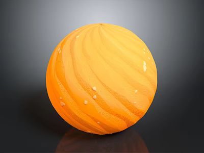 Glossy Orange Striped Sphere With Small Speckles And Reflection On Dark Background 3d model