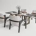 Modern Dining Table Set With Four Gray Upholstered Chairs Twig Vase And Table Setting 3d model
