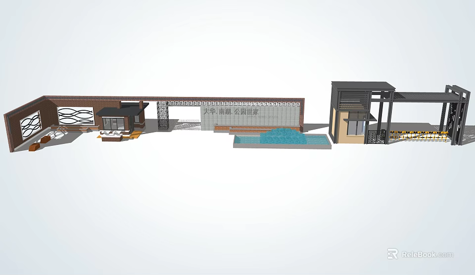Entrance Gate of Huating Sunshine Garden with Modern Architectural Design and Water Feature 3d model 