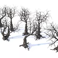 Leafless Trees With Thick Trunks And Exposed Roots On Snowy Ground 3d model