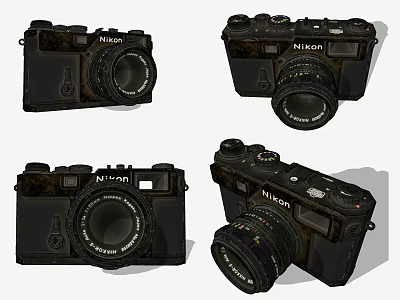 Vintage Nikon Digital Cameras Multiple Retro Classic Models With Detailed Lenses 3d model