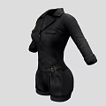 Stylish Black Collared Playsuit With Chest Pockets Button Front And Waist Belt