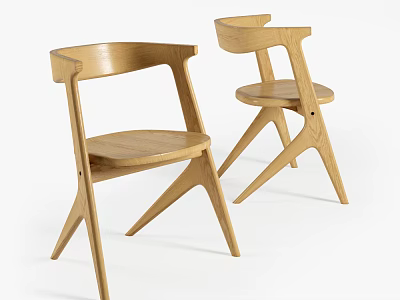 Modern Wooden Leisure Chairs With Curved Armrests And Crossed Legs Light Wood Tone 3d model
