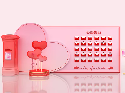 Romantic Photo Spot With Red Mailbox Heart Decorations Confession Board And Envelope Patterns 3d model