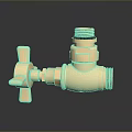 Golden Brass Valve Pipe Fitting With Handle And Connections On Dark Background With Reflection 3d model