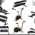Home Gym Sports Equipment Collection With Elliptical Trainers Dumbbell Racks And Stationary Bikes