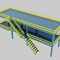 Industrial Steel Platform Structure With Double Deck Yellow Railings Staircase And Blue Columns