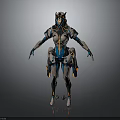 Futuristic Mechanical Character Design With Blue White Armor And Tech Elements