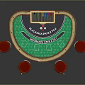 Casino Entertainment Table With Green Tabletop Blackjack Poker And Red Bar Stools
