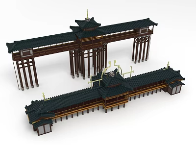 Traditional Chinese Garden Landscape With Pavilions Long Corridors And Black Tiled Overhanging Eaves 3d model