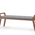 Minimalist Wooden Bench Design With Plaid Cushion And Curved Armrests