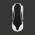 White sports car with sleek aerodynamic body black roof blue front accents on reflective surface