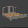 White Double Bed Frame With Arched Slatted Headboard And Simple Design 3d model