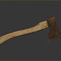 Rusted Metal Axe With Wooden Handle Isolated On Dark Background With Reflection