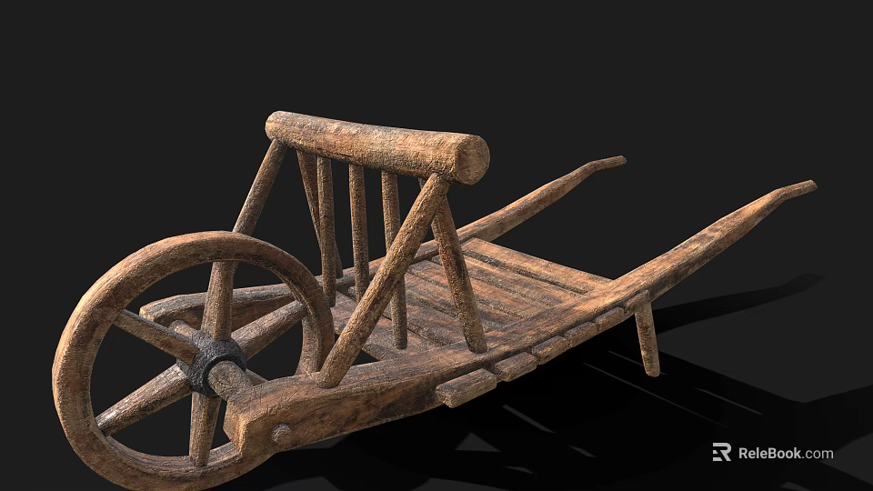 Rustic Antique Wooden Wheelbarrow Featuring Handcrafted Frame And Classic Wheel Structure 3d model 