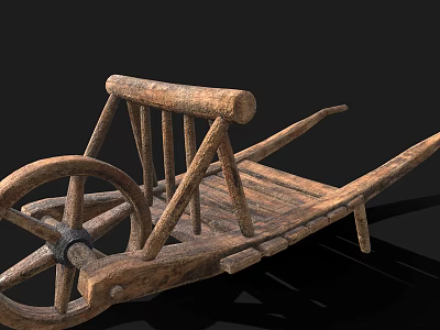 Rustic Antique Wooden Wheelbarrow Featuring Handcrafted Frame And Classic Wheel Structure 3d model
