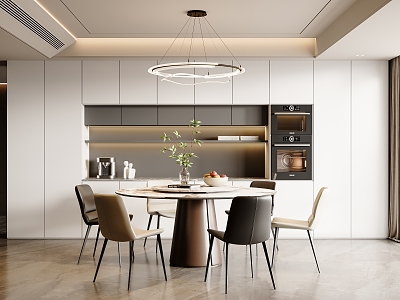 Modern Home Dining Room Rock Board Island Table Dining Table and Chair Combination Wine Cabinet Chandelier Ornaments Refrigerator model