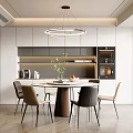 Modern Home Dining Room Rock Board Island Table Dining Table and Chair Combination Wine Cabinet Chandelier Ornaments Refrigerator 3d model