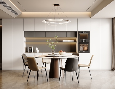 Modern Home Dining Room Rock Board Island Table Dining Table and Chair Combination Wine Cabinet Chandelier Ornaments Refrigerator 3d model