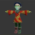 3D Girl Character With Braided Hair Green Eyes Red Yellow Robe And Brown Boots