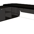 Modern Office Desk With Sleek Design Dark Wood Top Metal Legs And Storage Compartment