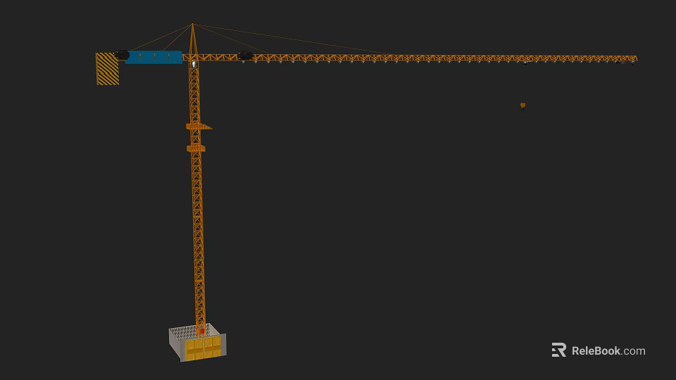 Yellow Tower Crane Functional Vehicle with Long Boom and Stable Base Structure 3d model 
